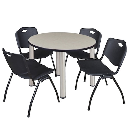 Kee Kee Round Table & Chair Set, Wood, Metal, Plastic Top, Maple TB42RNDPLBPCM47BK